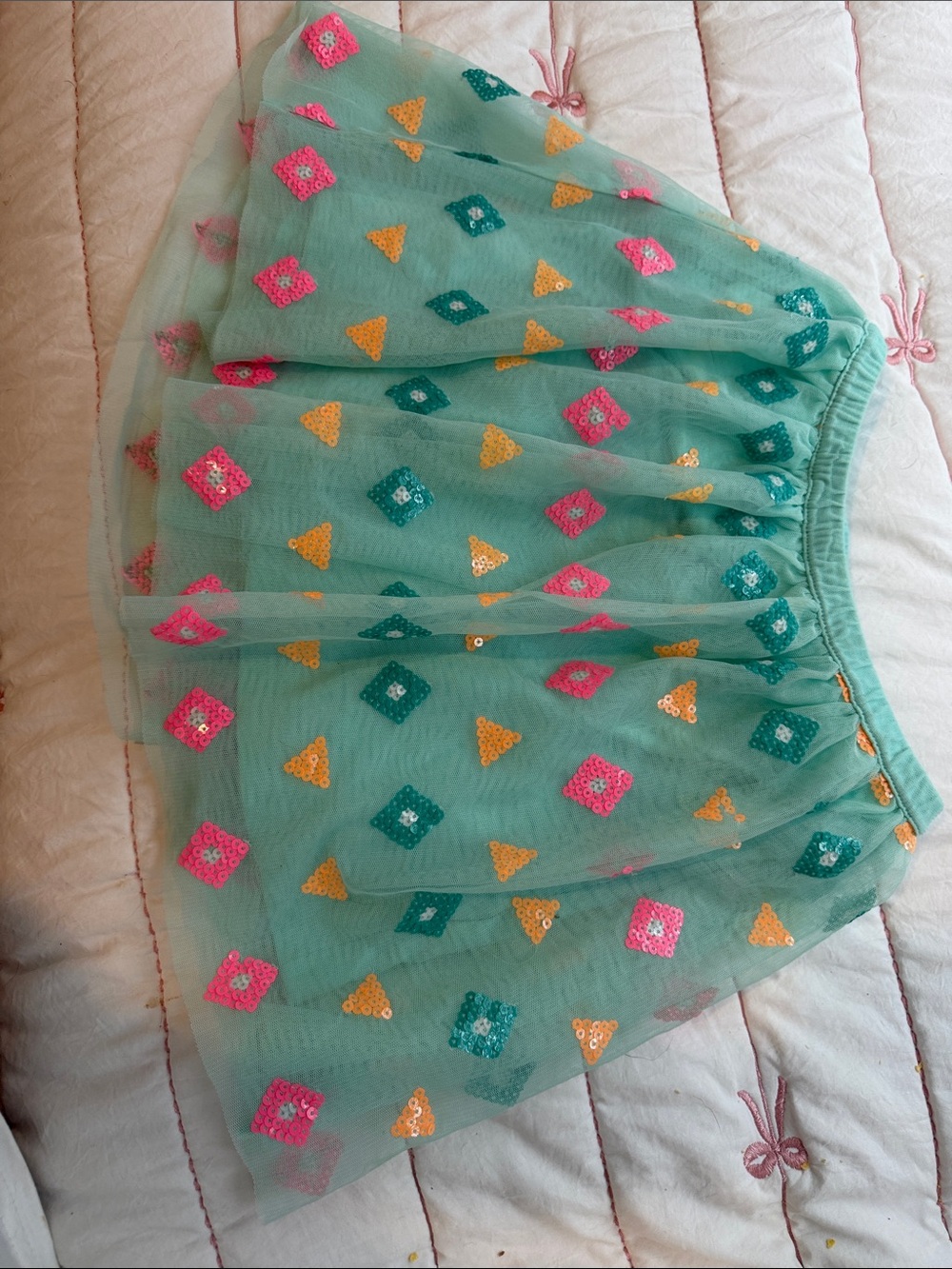 Cat & Jack Mint Tulle Skirt with Pink, Teal & Yellow Sequins